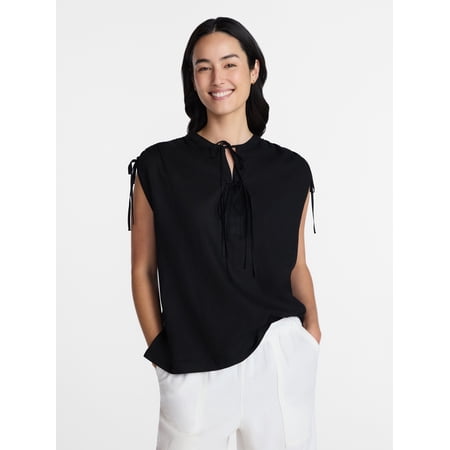 Time and Tru Women's Sleeveless Linen Tunic Top, Sizes XS-XXXL