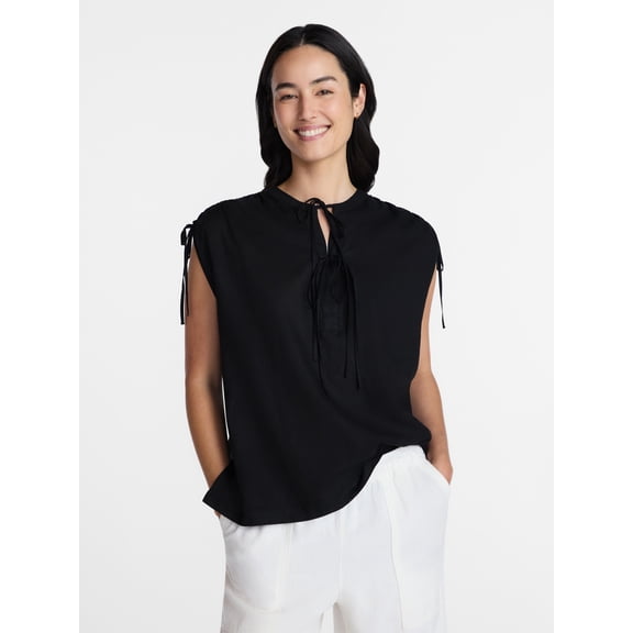 Time and Tru Women's Sleeveless Linen Tunic Top, Sizes XS-XXXL