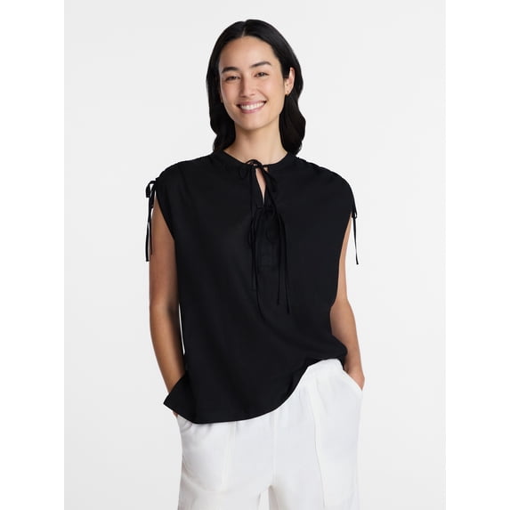 Time and Tru Women's Sleeveless Linen Tunic Top, Sizes XS-XXXL