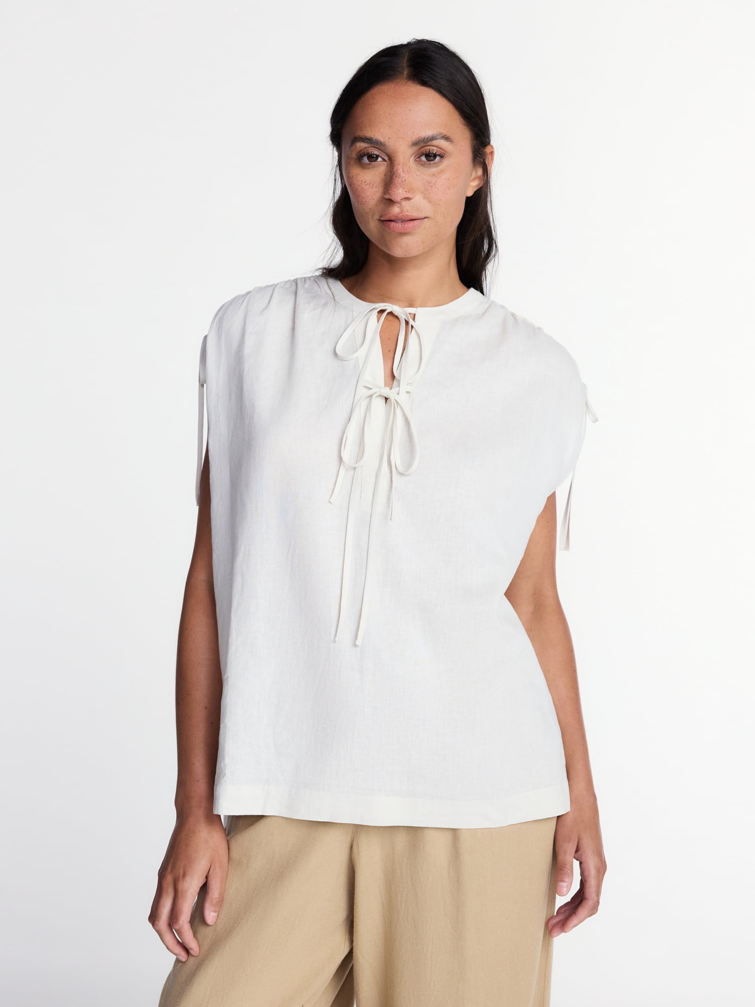 Time and Tru Women's Sleeveless Linen Tunic Top, Sizes XS-XXXL