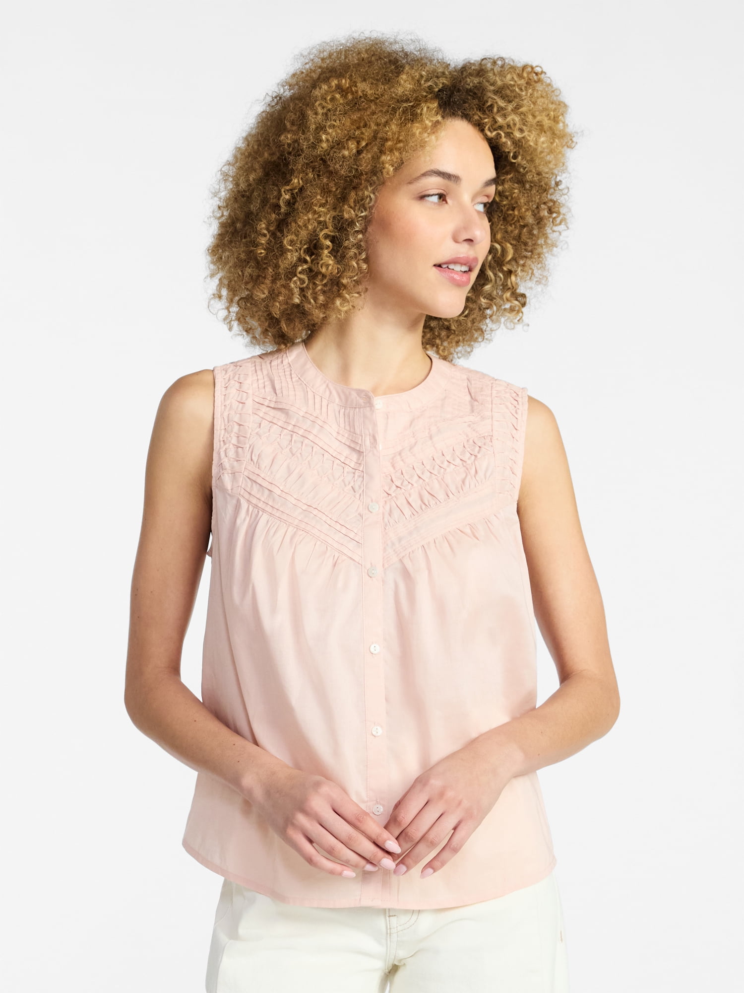Time and Tru Women’s Pleated Cotton Sleeveless Top, Sizes XS-XXXL