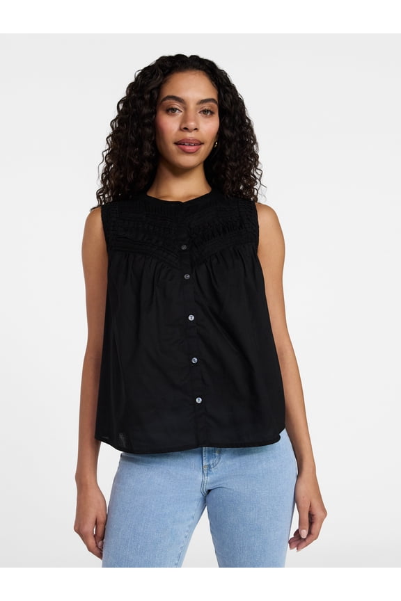 Women's Cotton Sleeveless Pleated Top, Sizes XS-XXXL