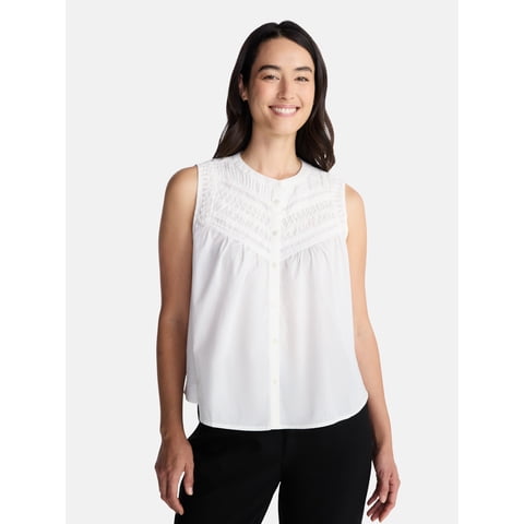 Women's Cotton Sleeveless Pleated Top, Sizes XS-XXXL