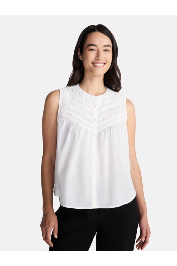 Women's Cotton Sleeveless Pleated Top, Sizes XS-XXXL