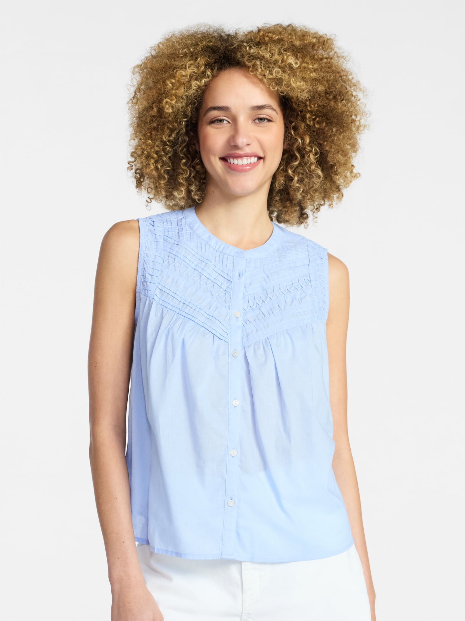 Time and Tru Women’s Pleated Cotton Sleeveless Top, Sizes XS-XXXL