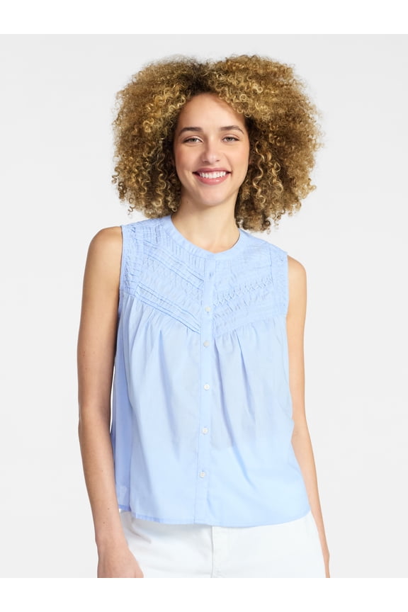 Women’s Pleated Cotton Sleeveless Top, Sizes XS-XXXL
