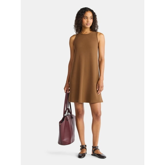 Time and Tru Women's Sleeveless Ribbed Swing Dress, XS-XXXL