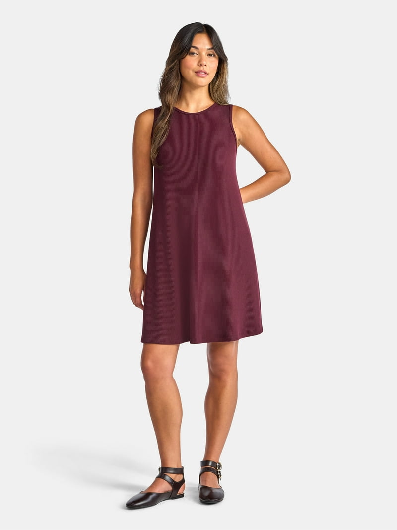 ribbed swing dress Time and Tru Women's Sleeveless Ribbed Swing Dress, Sizes XS-XXXL