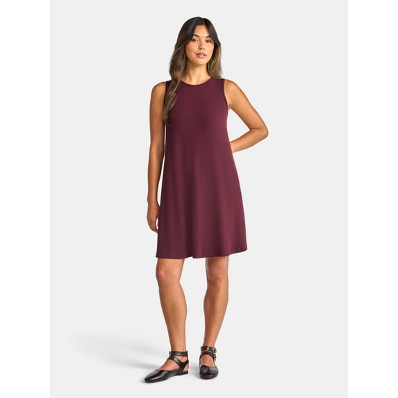 Time and Tru Women's Sleeveless Ribbed Swing Dress, Sizes XS-XXXL