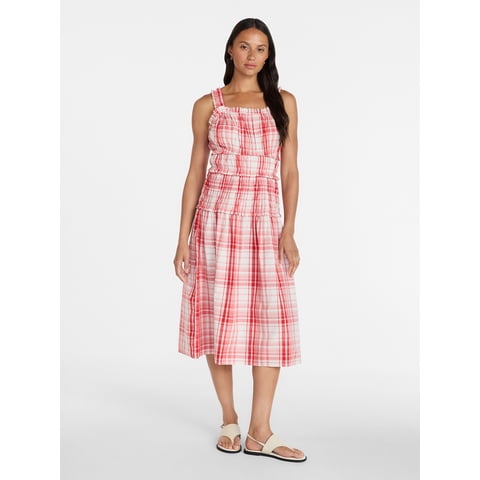 Women's Sleeveless Smocked Cotton Peasant Midi Dress, Sizes XS-XXXL