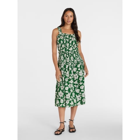 Women's Sleeveless Smocked Peasant Midi Dress, Sizes XS-4X