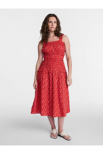 strapless open back dress Baltic Born Womens Elena Midi Dress | Red main image 1