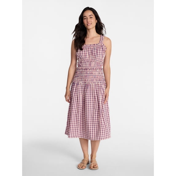 Time and Tru Women's and Women's Plus Sleeveless Smocked Peasant Midi Dress, Sizes XS-4X