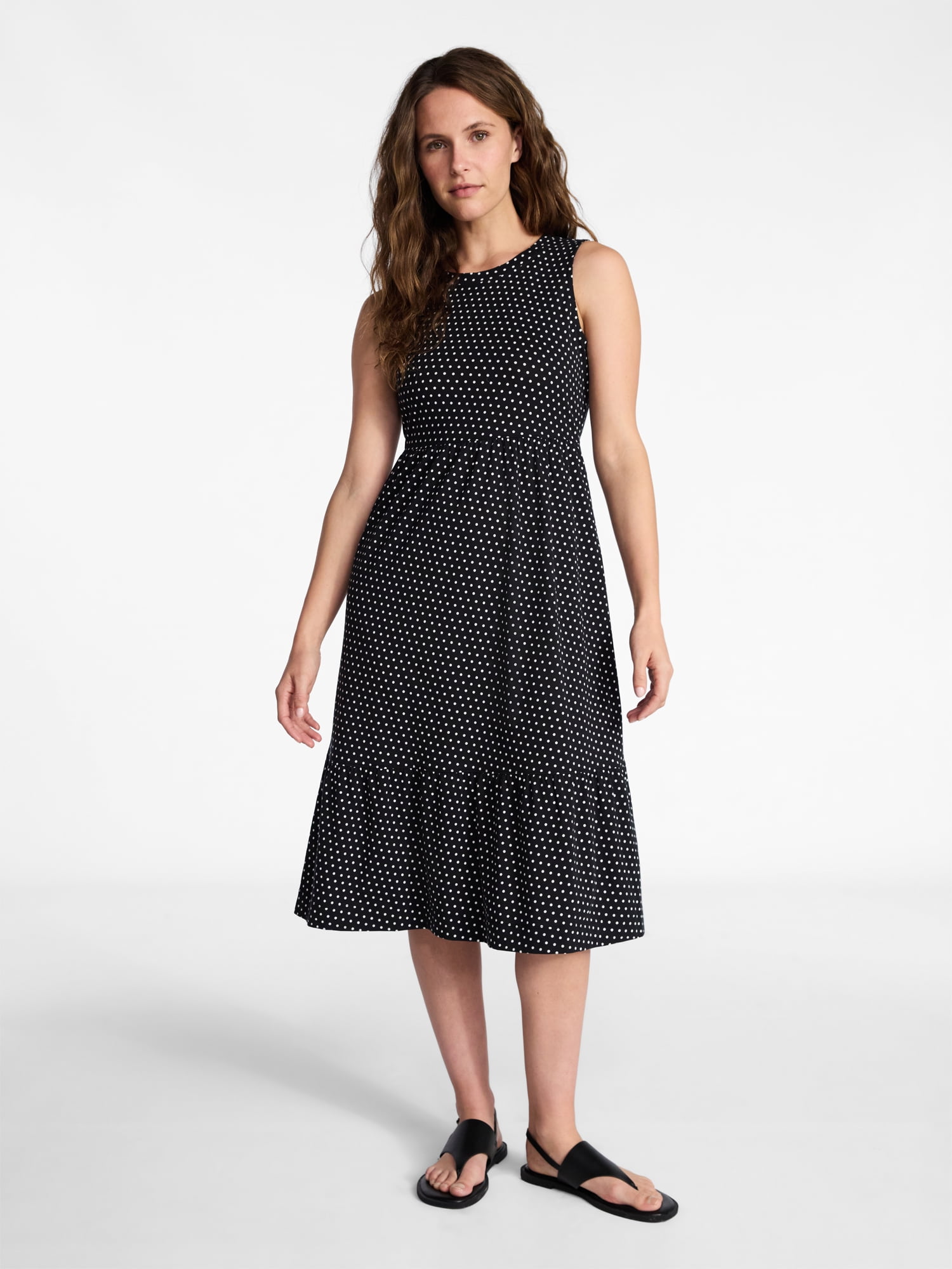Time and Tru Women's Sleeveless Tiered Knit Dress, XS-XXXL