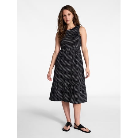 Time and Tru Women's Cotton Sleeveless Tiered Midi Dress, Sizes XS-XXXL