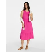 TIME AND TRU Women's Cotton Sleeveless Tiered Midi Dress, Sizes XS-XXXL