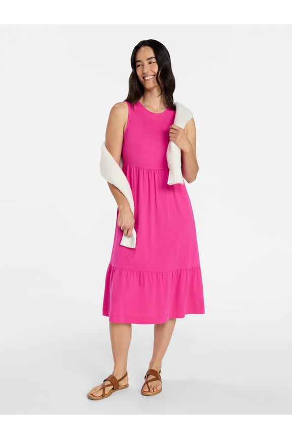 Women's Cotton Sleeveless Tiered Midi Dress, Sizes XS-XXXL