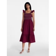 Women's and Women's Plus Sleeveless Smocked Cotton Midi Dress, Sizes XS-4X