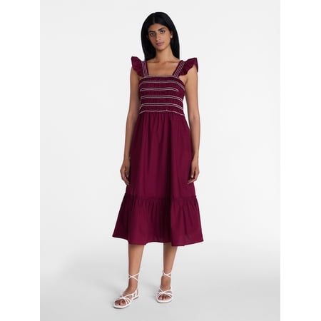 Time and Tru Women's and Women's Plus Sleeveless Smocked Cotton Midi Dress, Sizes XS-4X