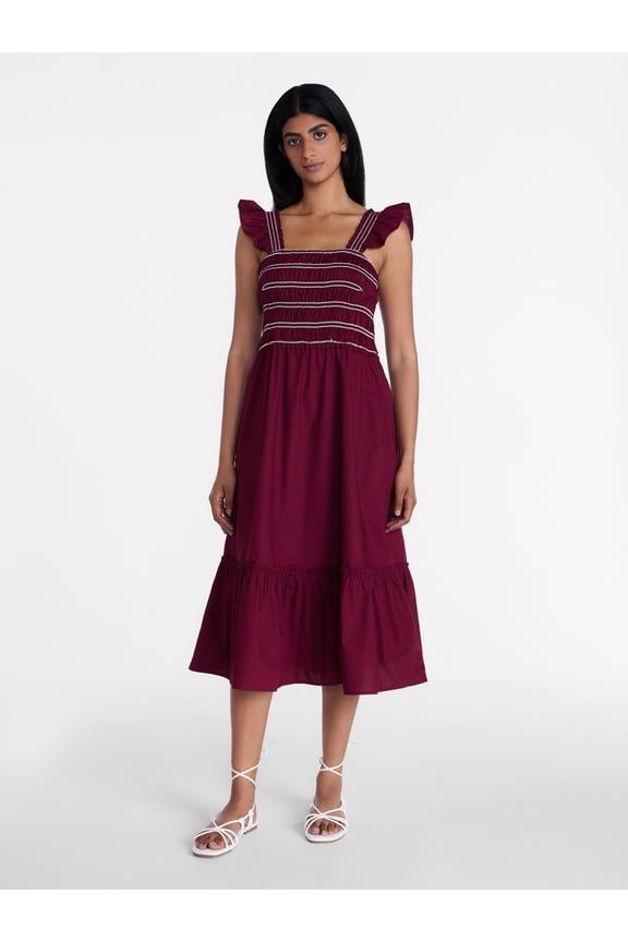 Women's and Women's Plus Sleeveless Smocked Cotton Midi Dress, Sizes XS-4X