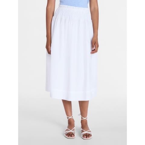 Women's Smocked Waist Cotton Midi Skirt, Sizes XS-XXXL
