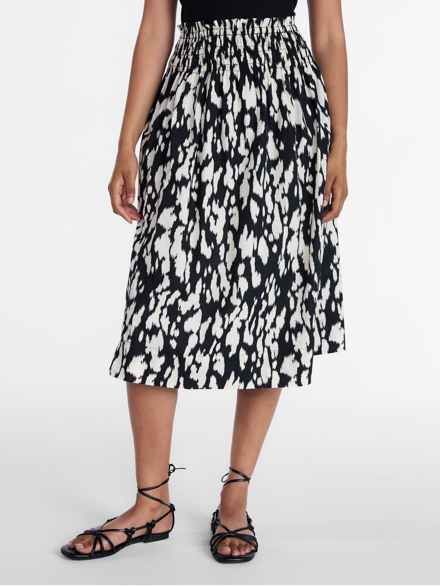 Time and Tru Women's Smocked Waist Cotton Midi Skirt, Sizes XS-XXXL