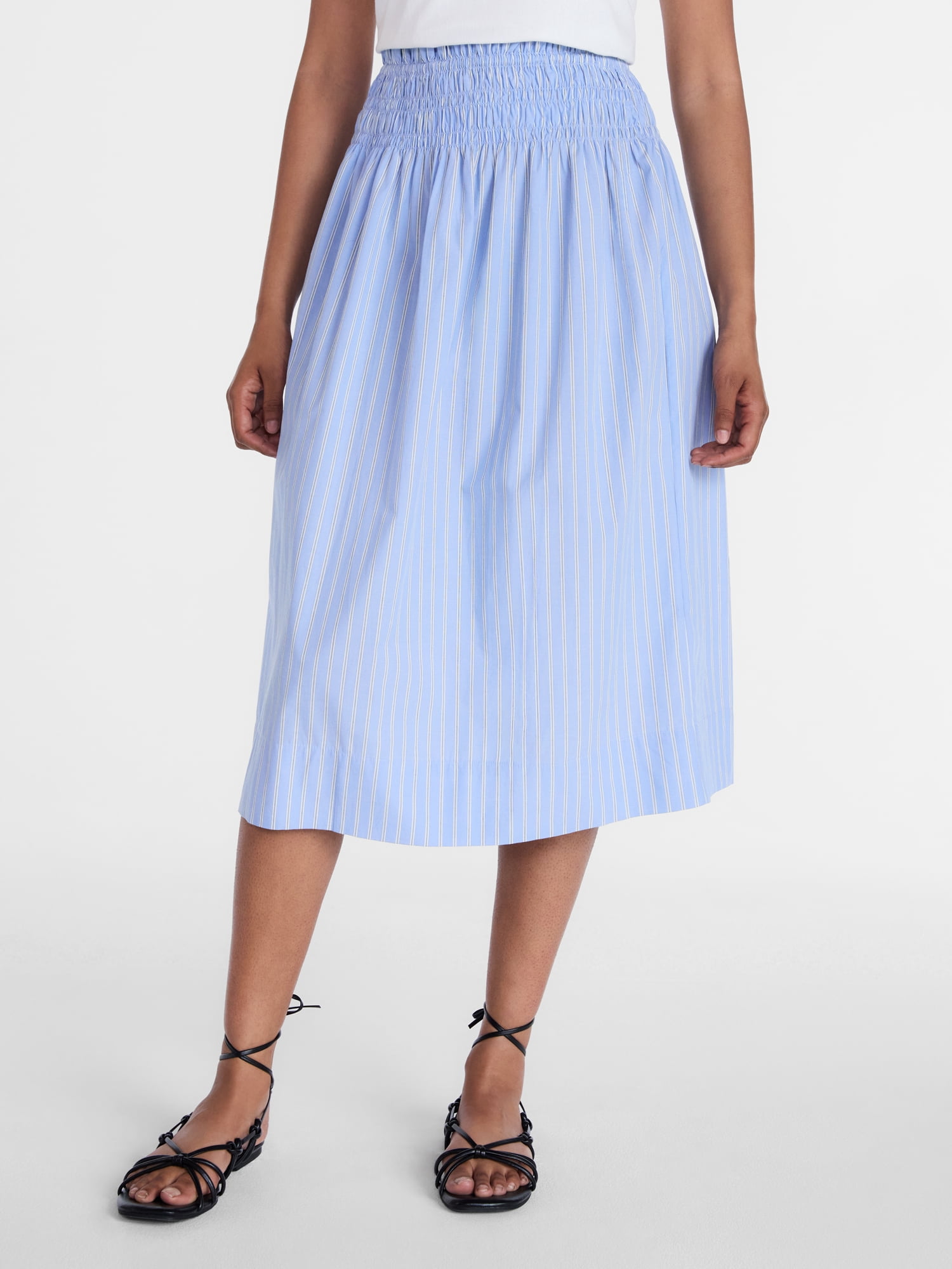 Time and Tru Women's Smocked Waist Cotton Midi Skirt, Sizes XS-XXXL