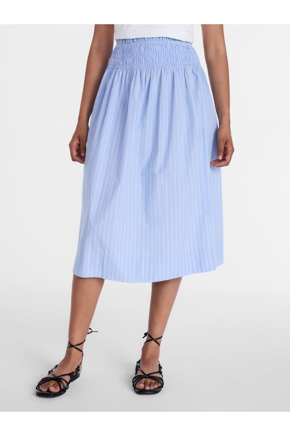 Women's Smocked Waist Cotton Midi Skirt, Sizes XS-XXXL