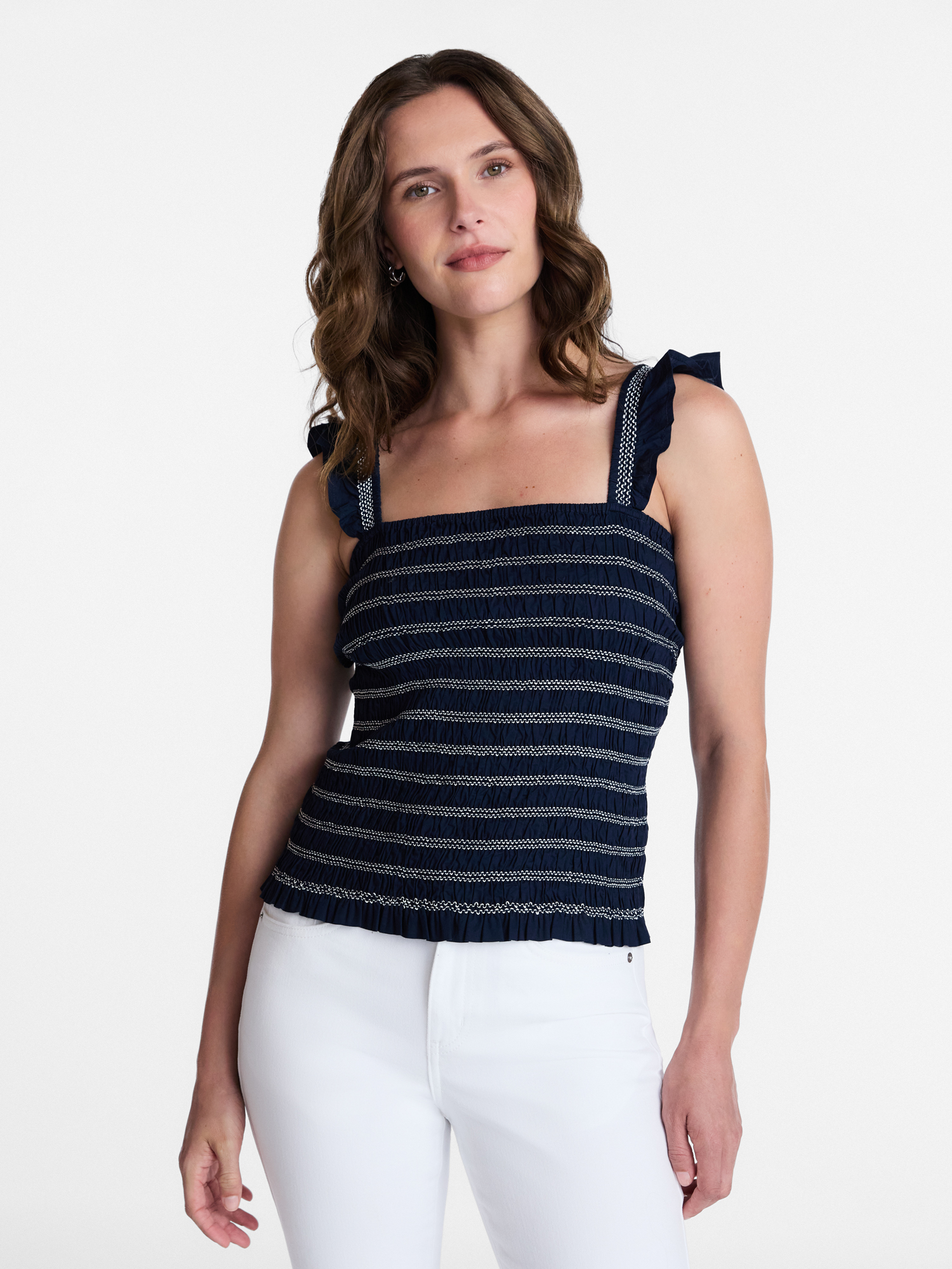 Top de algodón fruncido de mujer con tirantes con volantes, tallas XS-XXXL