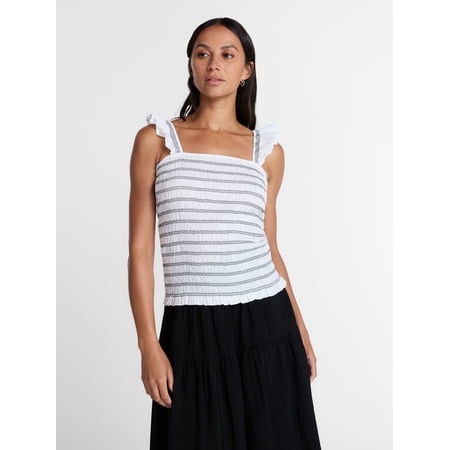 Time and Tru Women's Smocked Cotton Tank Top with Ruffle Straps, Sizes XS-XXXL
