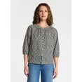 thumbnail image 1 of Time and Tru Women's Cotton Button Front Blouse with ¾ Length Sleeves, Sizes XS-XXXL, 1 of 6
