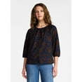 thumbnail image 1 of Time and Tru Women's Cotton Button Front Blouse with ¾ Length Sleeves, Sizes XS-XXXL, 1 of 6