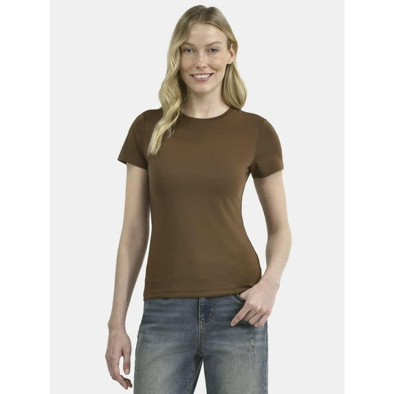 Time and Tru Women's Smoothing Tee with Short Sleeves, Sizes XS-XXXL