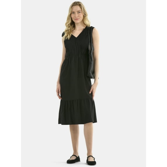 Time and Tru Women's V-Neck Midi Dress, Sizes XS-XXXL
