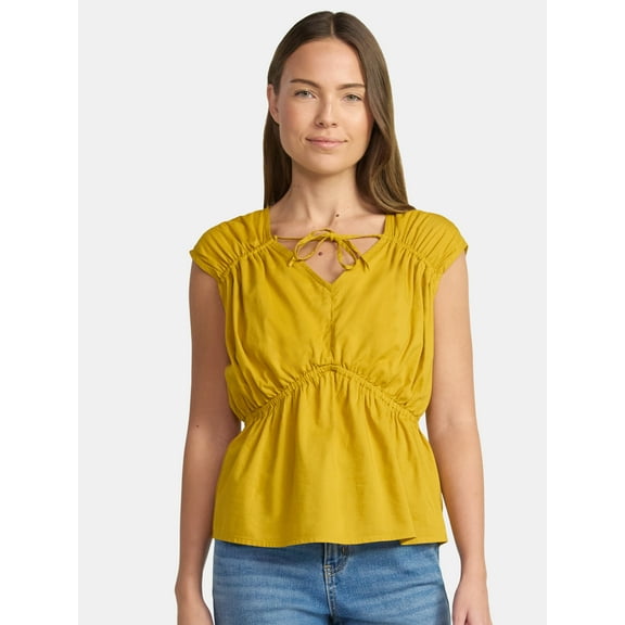 Time and Tru Women's Spade Neck Blouse, Sizes XS-XXXL