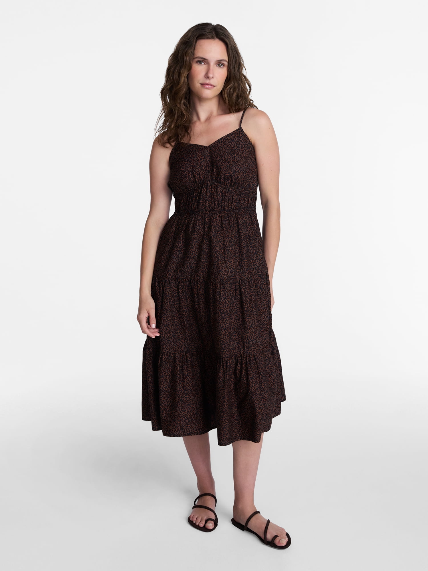 Time and Tru Women's Sleeveless Tiered Cotton Midi Dress, Sizes XS-XXXL