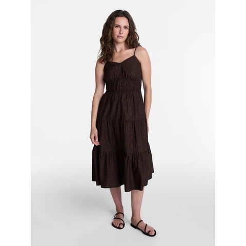 Women's 100% Cotton Spaghetti Strap Tiered Midi Dress, Sizes XS-XXXL