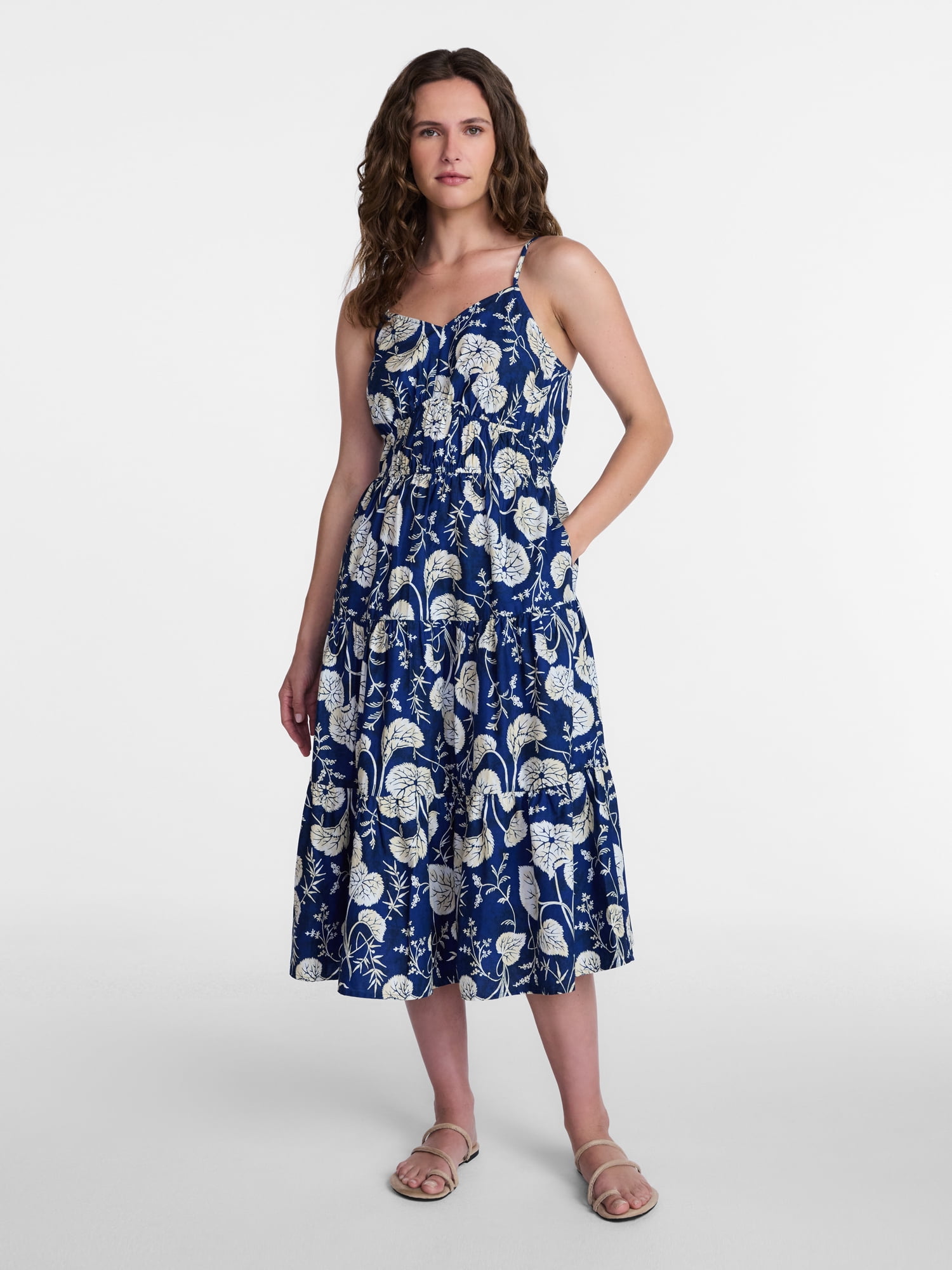 Time and Tru Women's Spaghetti Strap Midi Dress, Sizes XS-XXXL