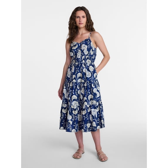 Time and Tru Women's Sleeveless Tiered Cotton Midi Dress, Sizes XS-XXXL