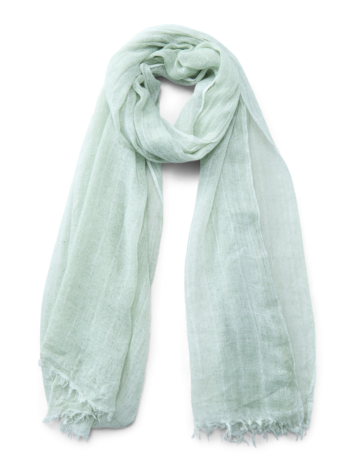 Time and Tru Women's Splatter Print Crinkle Scarf, Sage, Featuring Elegant Fringe Edges
