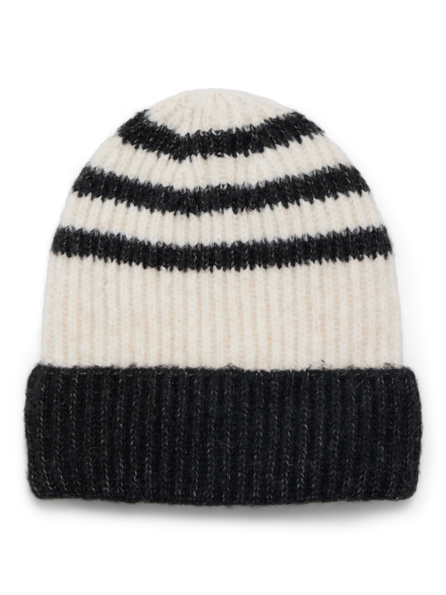 Time and Tru Women's Sporty Stripe Beanie, One Size Fits Most, Black Combo