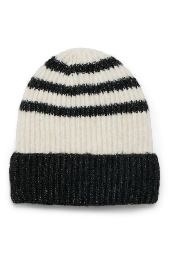 Women's Sporty Stripe Beanie, One Size Fits Most, Black Combo