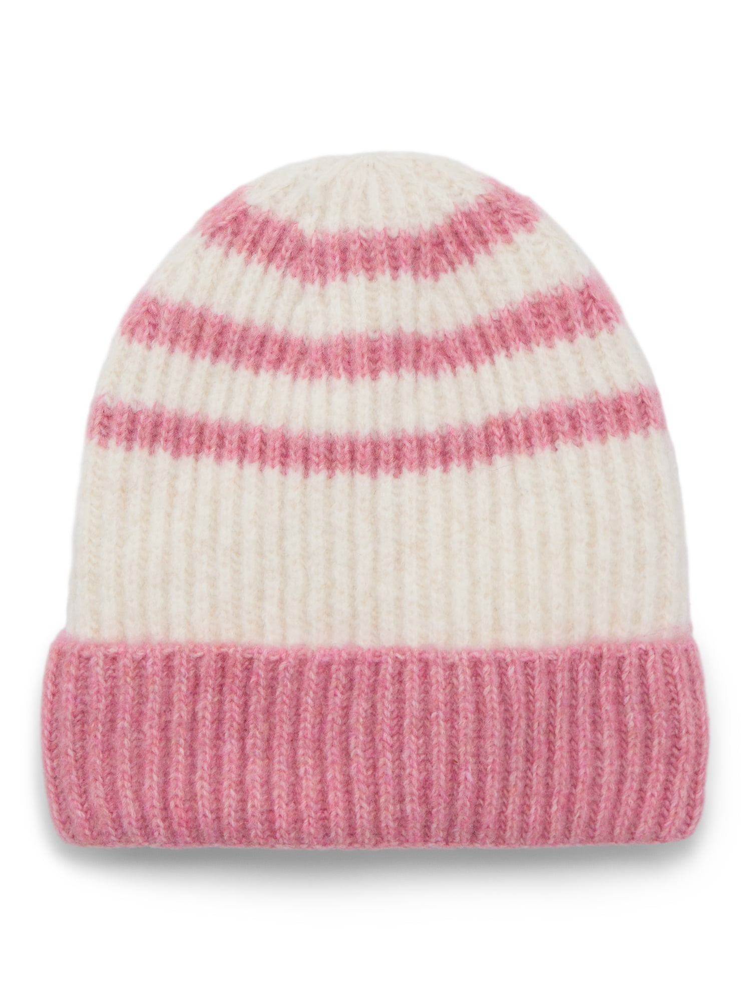 Time and Tru Women's Sporty Stripe Beanie, One Size Fits Most, Pink Combo