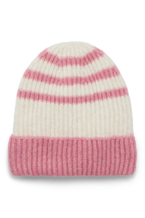 Women's Sporty Stripe Beanie, One Size Fits Most, Pink Combo