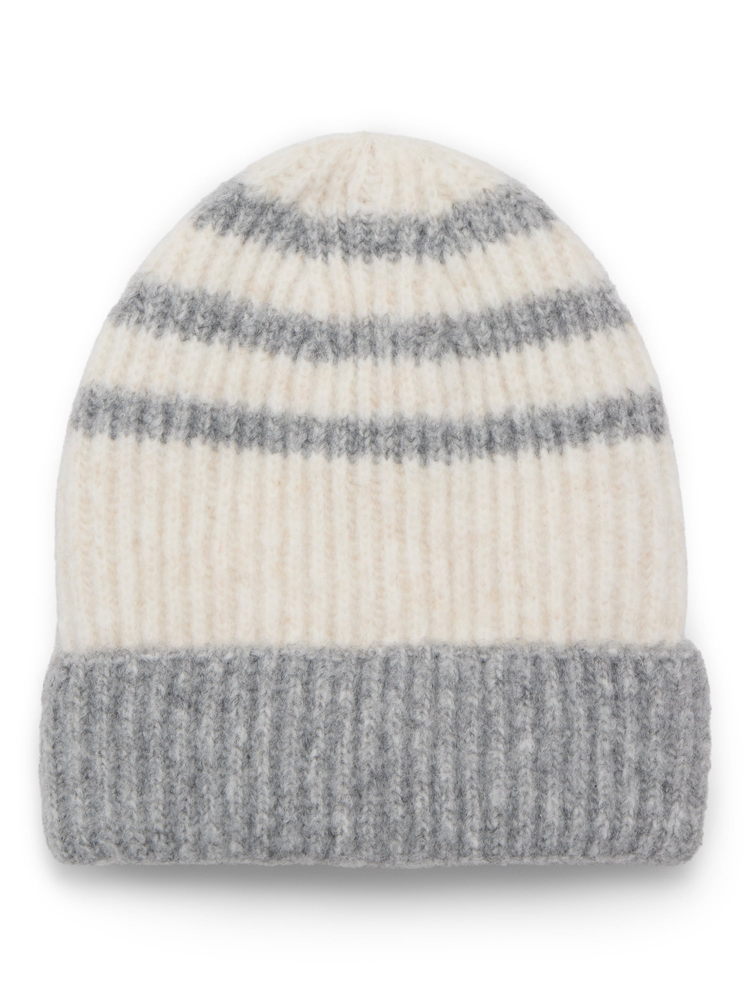 Time and Tru Women's Sporty Stripe Beanie, One Size Fits Most, Grey Combo