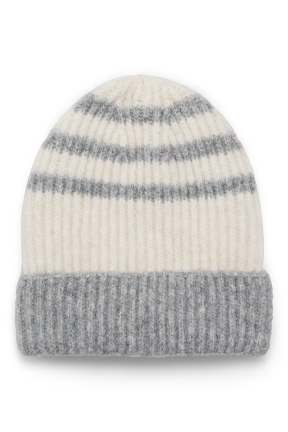 Women's Sporty Stripe Beanie, One Size Fits Most, Grey Combo
