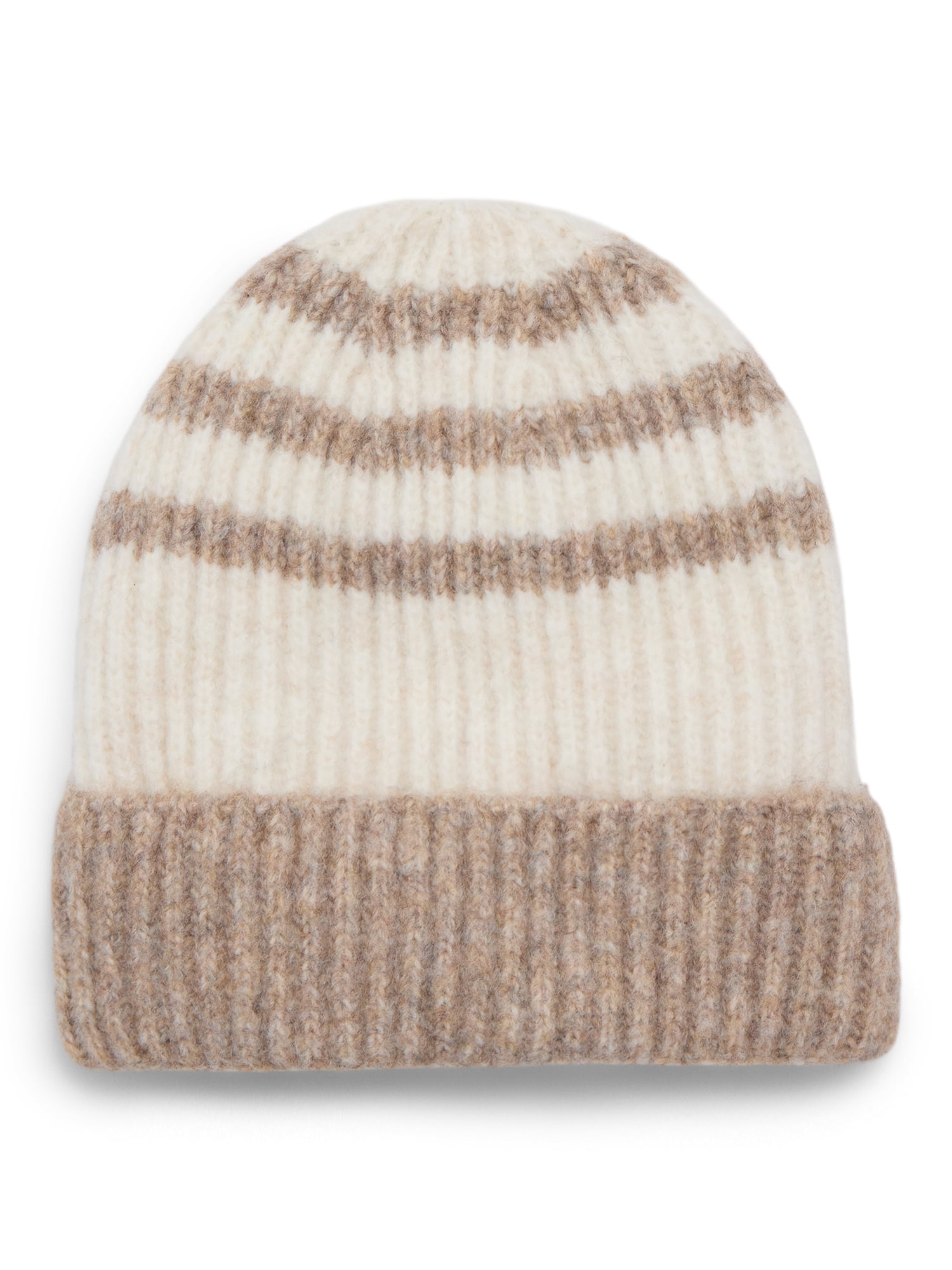 Time and Tru Women's Sporty Stripe Beanie, One Size Fits Most, Brown Combo