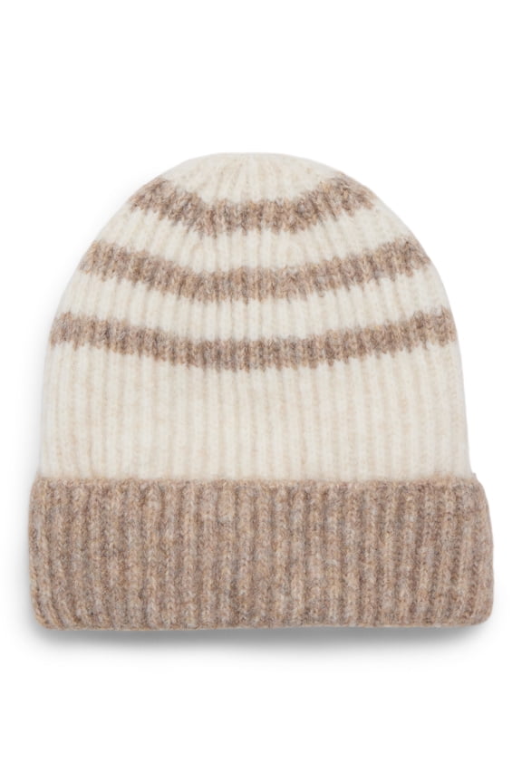 Women's Sporty Stripe Beanie, One Size Fits Most, Brown Combo