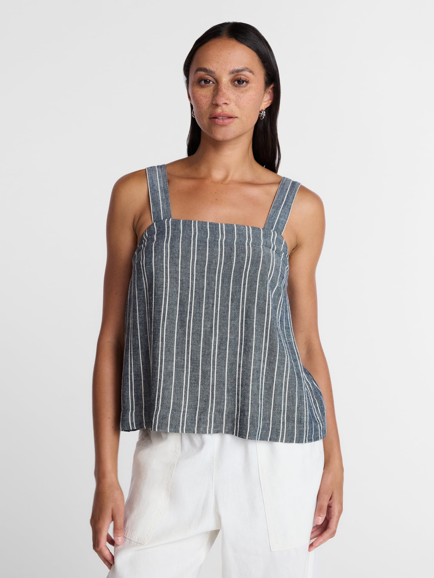 Time and Tru Women's Square Neck Linen Tank, Sizes XS-XXXL