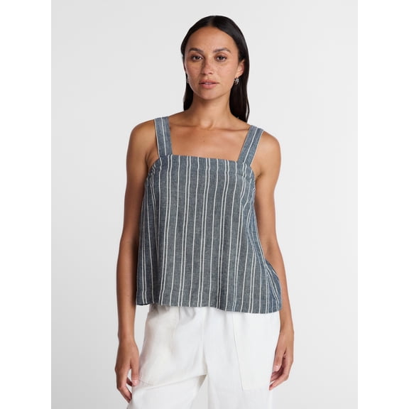 Time and Tru Women's Square Neck Linen Tank, Sizes XS-XXXL